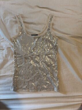 White House Black Market Silver Sequin Tank